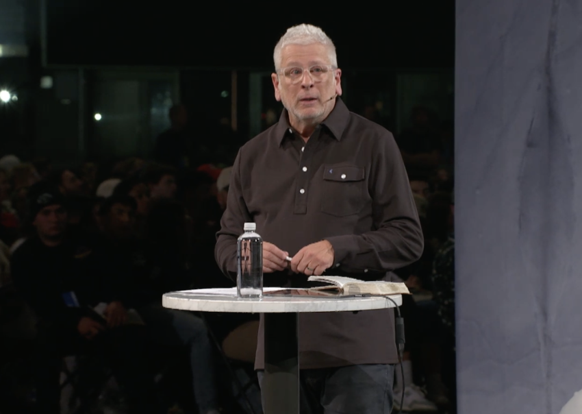Louie Giglio speaks at Passion 2024 in Atlanta, Georgia.