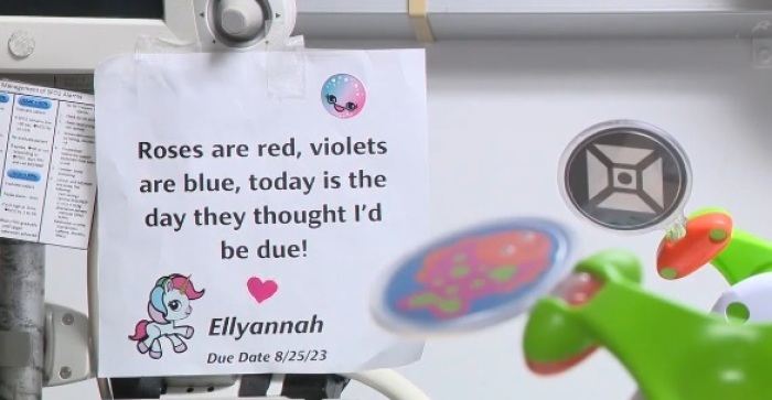 A placard for Ellyannah Lopez sits in the neonatal intensive care unit at Cedars-Sinai Medical Center in Los Angeles, California. 
