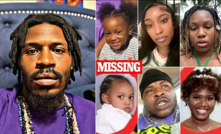 Police believe convicted child molester Rashad Jamal (L), lured six missing people (R) into his cult. The missing clockwise on right are: 3-year-old Malaiyah Wickerson, her mother, Ma'Kayla Wickerson, 25; Mikayla Thompson,24; Gerrielle German, 27; Naaman Williams, 29; and Gerrielle German's son Ashton Mitchell, 2.