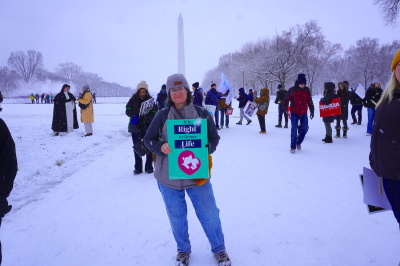 Nancy, a pro-life demonstrator from Iowa, participated in the annual March For Life in Washington, D.C., on Jan. 19, 2024.