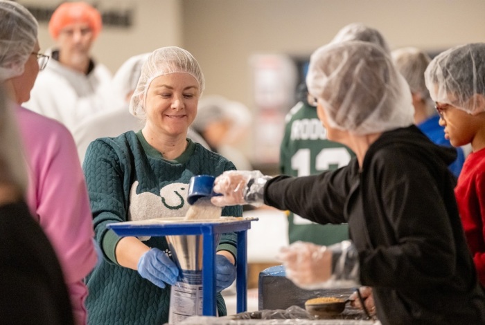 Volunteers with ChristWay Church of Ooltewah, Tennessee pack over 101,000 meals on January 20, 2024.