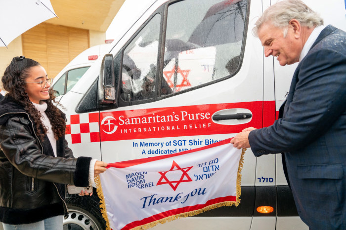 Franklin Graham and Samaritan's Purse dedicate 14 ambulances to fallen medics in Israel on Jan. 23, 2024.