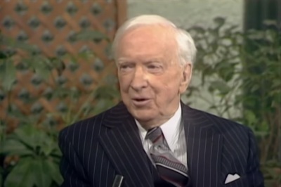 Oswald J. Smith (1889-1986), a Canadian preacher and hymn writer known for his decades of evangelism work in several countries, being interviewed in 1980. 