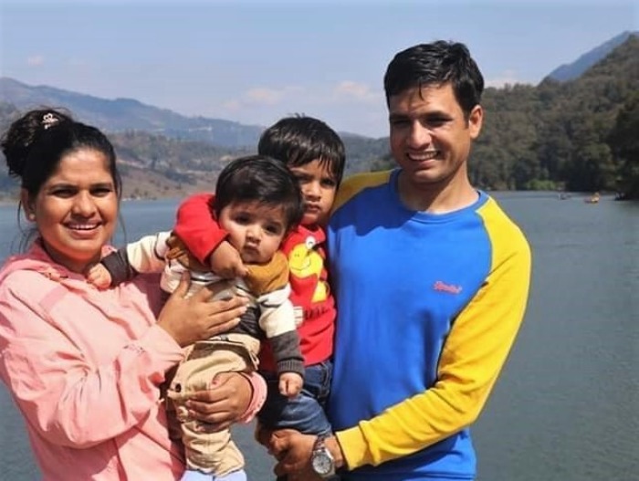 Nepali Pastor Keshab Raj Acharya with his family. 