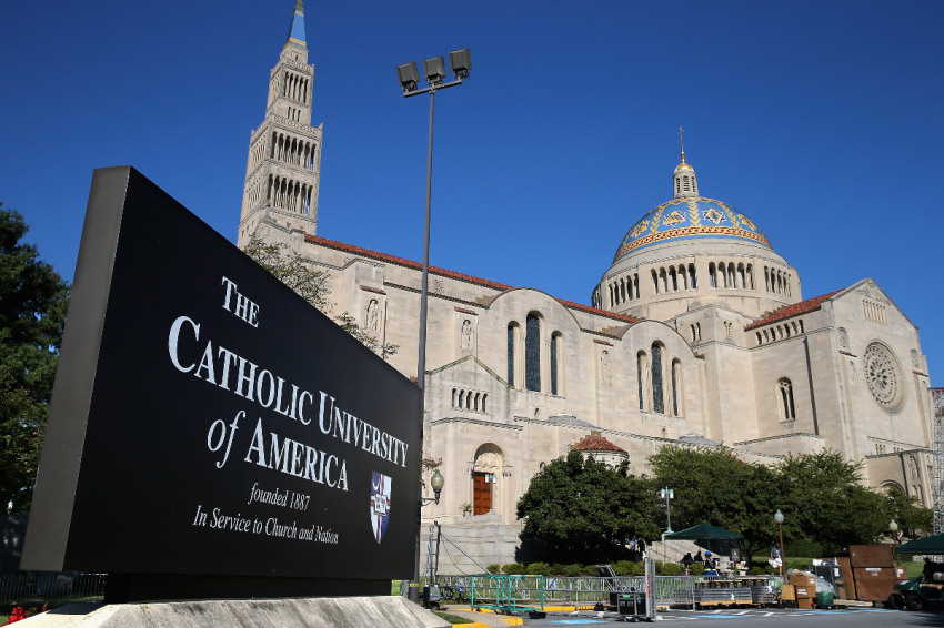 The Basilica of the National Shrine of the Immaculate Conception sits adjacent to the campus of Catholic University of America in Washington, D.C.