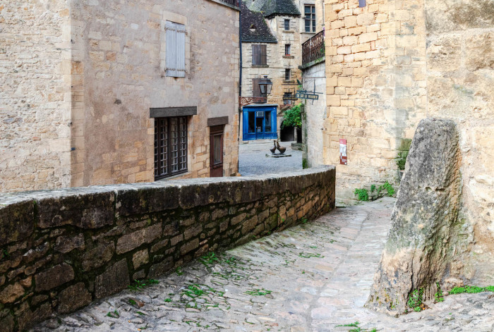 The streets of the medieval old town in Sarlat-la-Caneda, France.