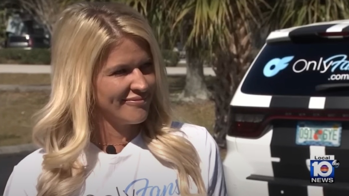 Michelle Cline, 35, has reportedly stoked the ire of parents at Liberty Christian Preparatory School in Tamares, Florida, for advertising her OnlyFans account on the back of her SUV.