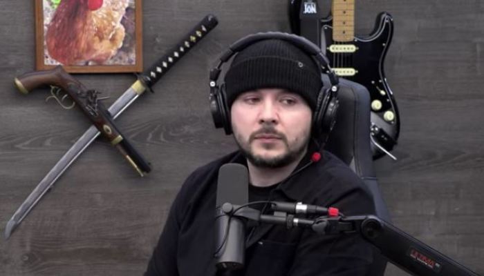 A screenshot of podcaster Tim Pool from his 'Timcast IRL' show. 