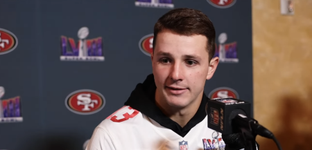 San Francisco 49ers quarterback Brock Purdy shares how he has leaned on Psalm 23 during a February 2024 Sports Spectrum interview ahead of Super Bowl LVIII in Las Vegas, Nevada.