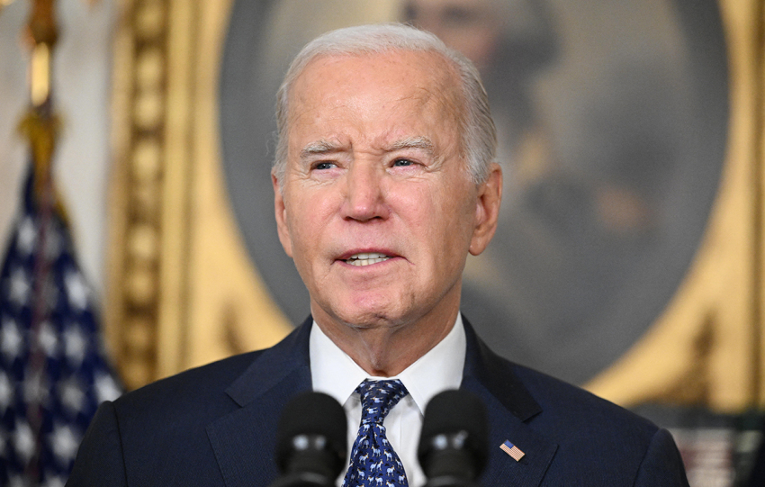 U.S. President Joe Biden speaks about the Special Counsel report in the Diplomatic Reception Room of the White House in Washington, D.C., on February 8, 2024, in a surprise last-minute addition to his schedule for the day. A long-awaited report cleared President Joe Biden of any wrongdoing in his mishandling of classified documents in his home and other locations February 8, but dropped a political bombshell by painting the Democrat as a "well-meaning, elderly man with a poor memory." The report removed a legal cloud hanging over Biden as he seeks reelection in a contest expected to be against former President Donald Trump. 