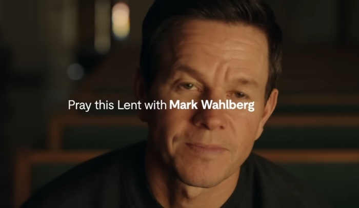 Mark Wahlberg speaks during a Hallow ad that aired during Super Bowl LVIII on Feb. 11, 2024. 