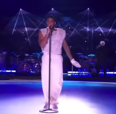 Usher performs at Super Bowl LVIII in Las Vegas, Nevada, on Feb. 11, 2024. 
