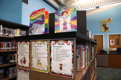 Newly donated LGBTQ+ books are displayed in the library at Nystrom Elementary School on May 17, 2022, in Richmond, California. California State Superintendent of Schools Tony Thurmond celebrated the donation of thousands of LGBTQ+ books from Gender Nation to 234 elementary schools in nine California districts. 