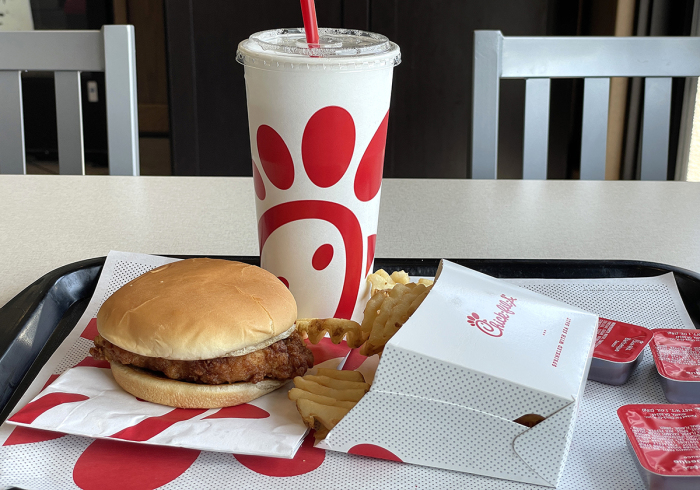 In this photo illustration, a Chick-fil-A meal is displayed at a Chick-fil-A restaurant on June 01, 2023, in Novato, California. The fast food chain is drawing criticism on social media for its diversity, equity, and inclusion (DEI) policy. 