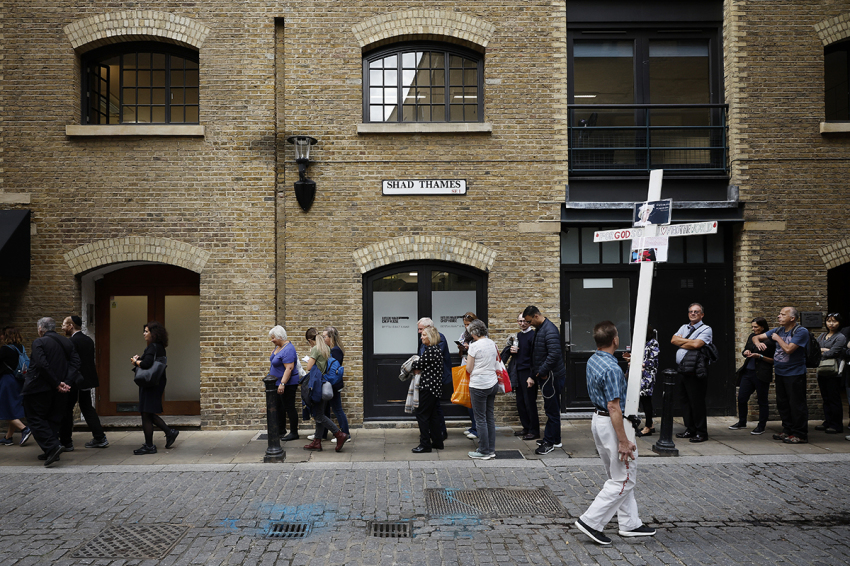 A street preacher at Westminster Hall on September 15, 2022 in London, England.