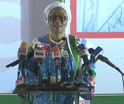 Nigerian Sen. Oluremi Tinubu speaks at the inauguration Of APC Women Campaign Council in October 2022. 