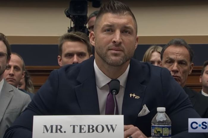 Former NFL player Tim Tebow testifies before the House Judiciary Subcommittee on Crime and Federal Government Surveillance on March 6, 2024. 