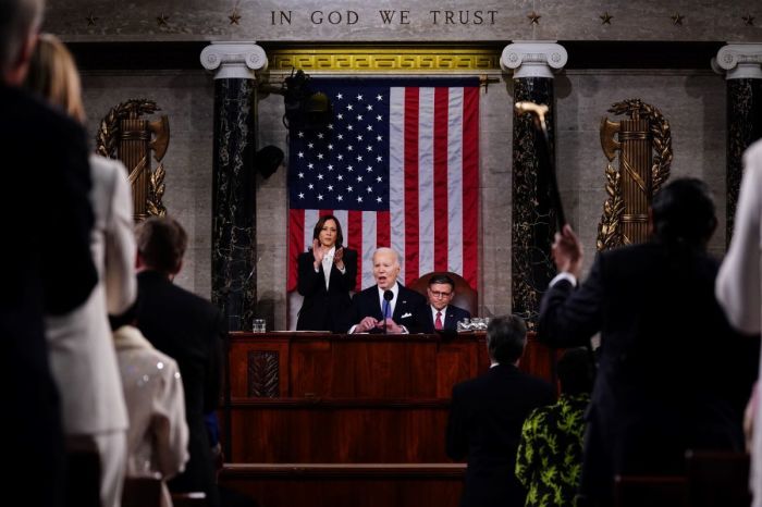 President Joe Biden delivers the annual State of the Union address before a joint session of Congress in the House chamber in the U.S. Capital building on March 7, 2024, in Washington, D.C. 