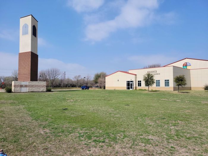 Exterior shot of Rejoice Lutheran Church in Frisco, Texas from March 5, 2024.