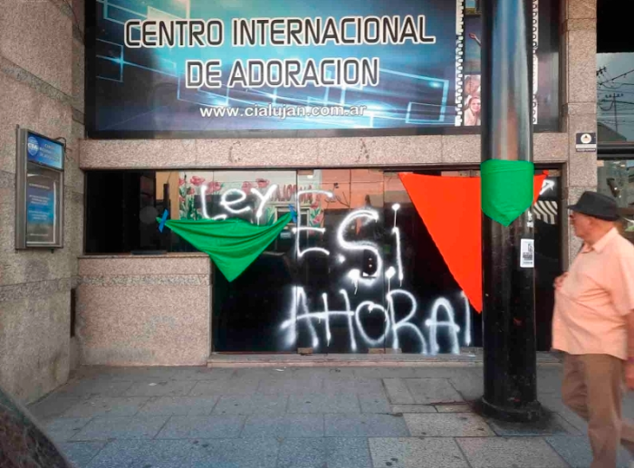 The church of the International Worship Center in the city of Luján, province of Buenos Aires, Argentina, was vandalized by feminists on International Women's Day, March 8, 2024. 
