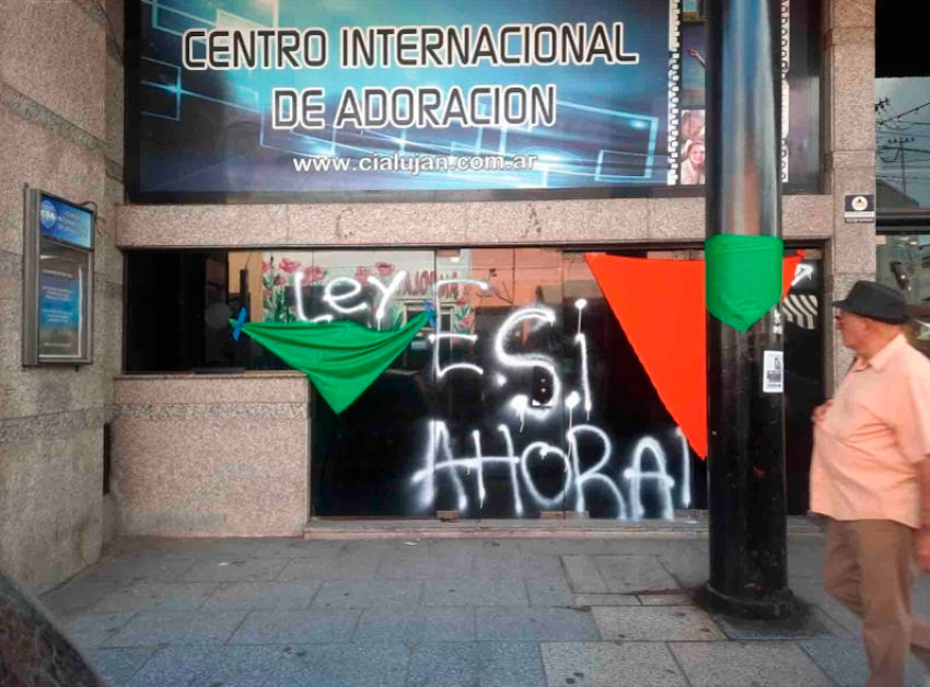 The church of the International Worship Center in the city of Luján, province of Buenos Aires, Argentina, was vandalized by feminists on International Women's Day, March 8, 2024.