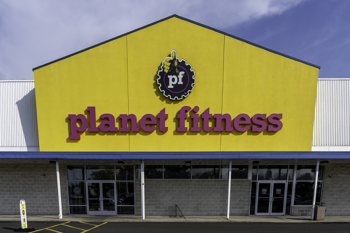 Planet Fitness front view in Buffalo, New York. Planet Fitness is an American franchisor and operator of fitness centers.