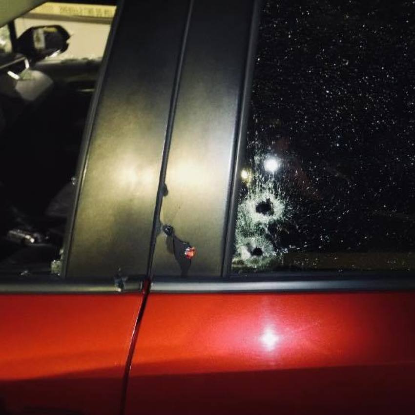 The bullet-damaged car of the man Pastor Samuel Pasillas allegedly hired hitmen to kill.