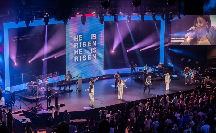 Easter worship in 2023 at the Point Loma campus of the Rock Church, located in San Diego, California.