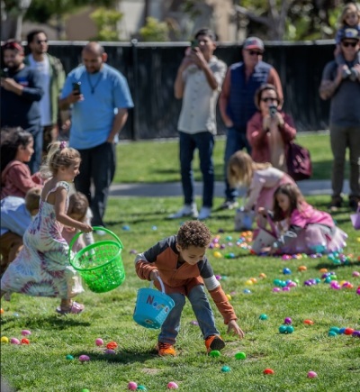 Children take part in an Easter egg hunt held in 2023 at the Rock Church based in San Diego, California.