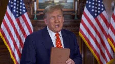 Former President Donald Trump rolled out a new leather-bound 'God Bless the USA' Bible in a video posted to Truth Social.