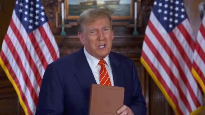 Former President Donald Trump rolled out a new leather-bound 'God Bless the USA' Bible in a video posted to Truth Social on Tuesday.