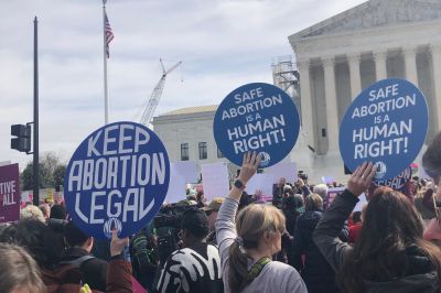 Pro-life advocates and abortion proponents gather outside of the Supreme Court in Washington, DC, on March 26, 2024, as the justices listen to oral arguments in the FDA v. Alliance for Hippocratic Medicine case.