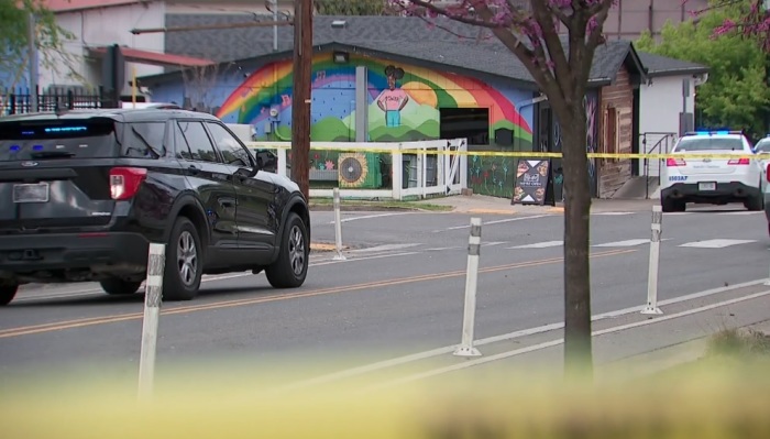Police cars are parked outside Roasted in the Salemtown neighborhood of Nashville, Tennessee, on March 31, 2024, following a shooting during its Easter brunch event. 