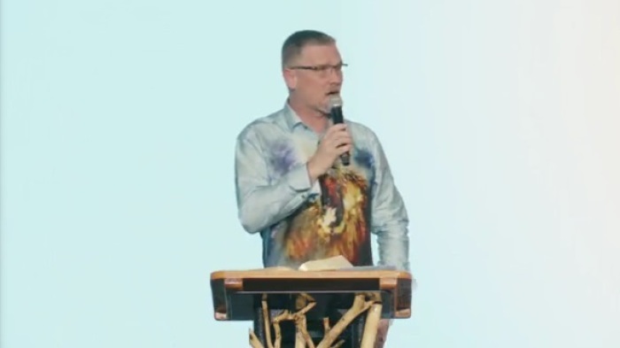 Pastor Greg Locke preaches a sermon on Easter Sunday, March 31, 2024, at Global Vision Bible Church in Mount Juliet, Tennessee.