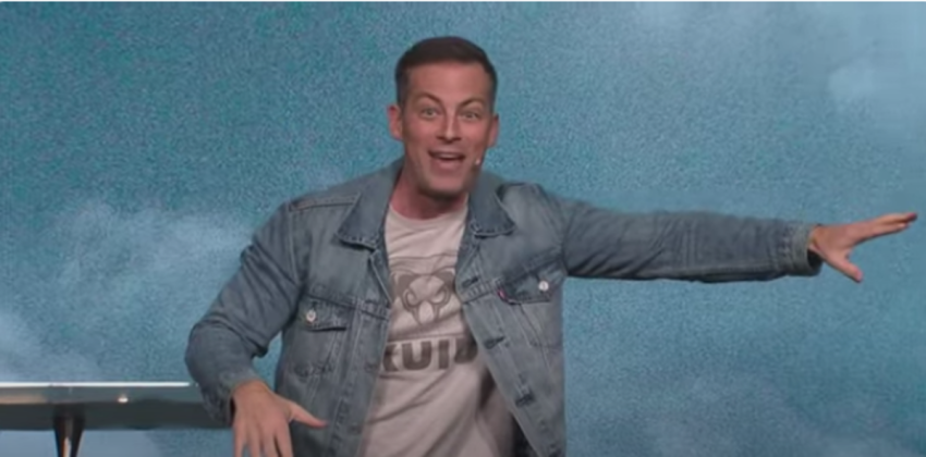 Josh Howerton, senior pastor of Lakepointe Church in Rockwall, Texas, delivers a sermon after holding a "Marriage Night" for his congregation.