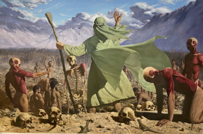 Christian portraiture artist Zimou Tan's 'Valley of Dry Bones' illustrates Ezekiel 37:1–10.