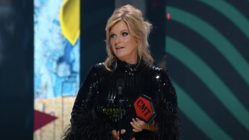 Trisha Yearwood accepts the Humanitarian Award at the CMT Music Awards at Moody Center in Austin, Texas, on April 7, 2024.