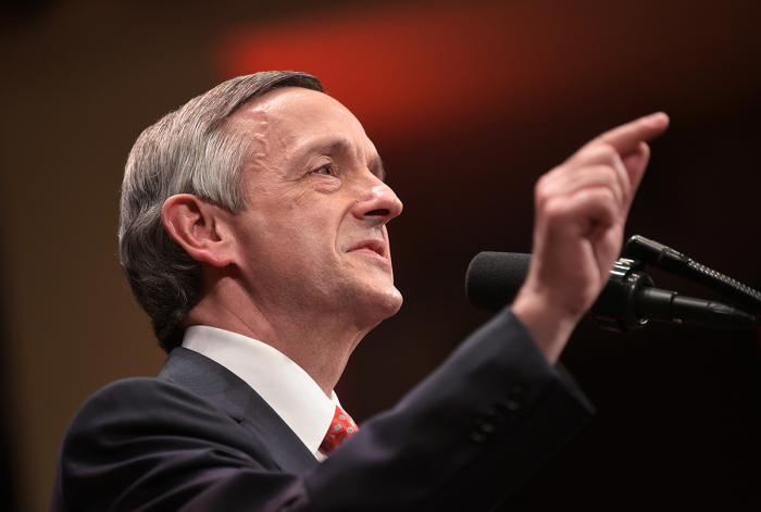 Pastor Robert Jeffress of First Baptist Dallas introduces President Donald Trump at the Celebrate Freedom concert at the John F. Kennedy Center for the Performing Arts in Washington, D.C. on July 1, 2017. 