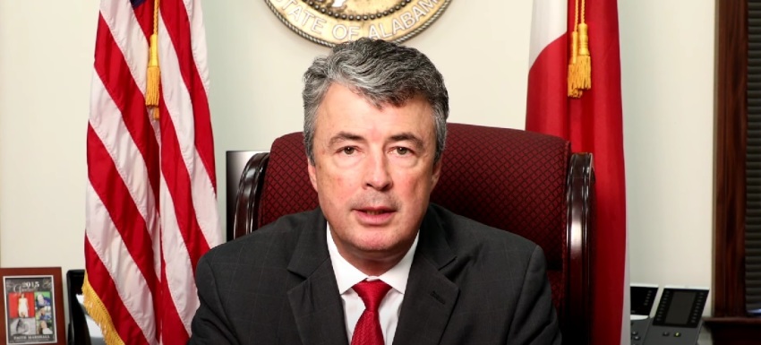 Alabama Attorney General Steve Marshall giving remarks in a 2021 YouTube video.