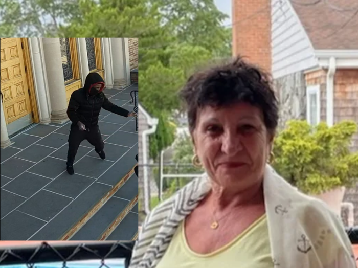 Irene Tahliambouris, 68, and the 16-year-old suspect (inset) who attacked her on the steps of the Saint Demetrios Greek Orthodox Church in Briarwood, New York, robbed her of her belongings then fled in her car on April 7, 2024.