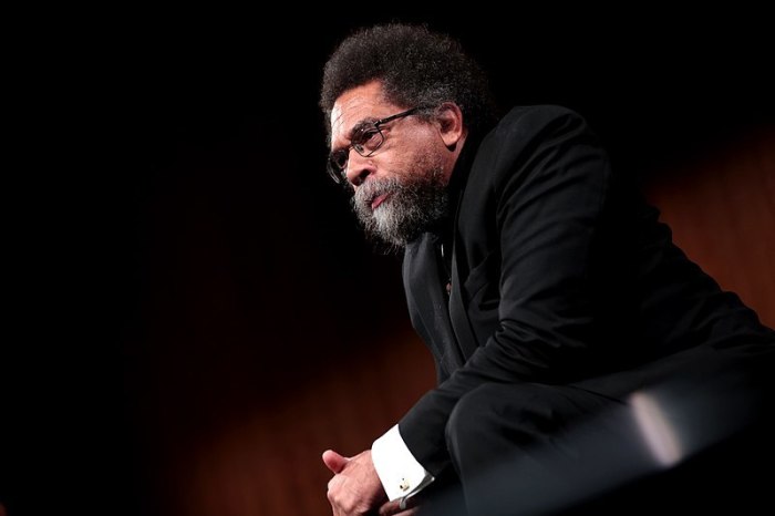 Cornel West speaks with attendees at the Student Pavilion at Arizona State University in Tempe, Arizona, in January 2018. 