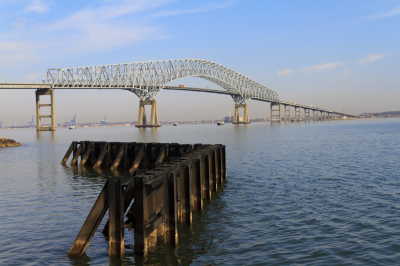 Francis Scott Key Bridge and Retaining Wall, Baltimore Maryland stock photo