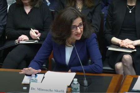 Columbia University President Minouche Shafik testifies before the House Committee on Education and the Workforce in Washington, D.C., on April 17, 2024.