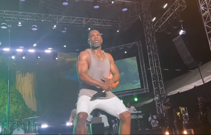 Gospel singer Kirk Franklin dances on stage at the "Fun in the Son" gospel concert in Kingston, Jamaica on Saturday April 20, 2024.