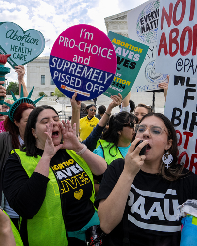 Abortion rights and pro-life supporters clash outside the Supreme Court on April 24, 2024, in Washington, D.C.