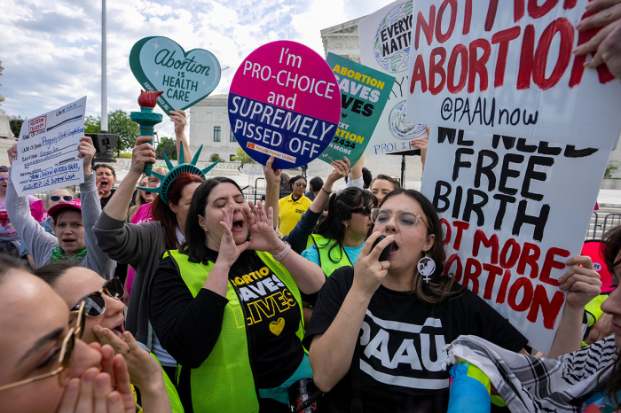 Abortion rights and pro-life supporters clash outside the Supreme Court on April 24, 2024, in Washington, D.C. 