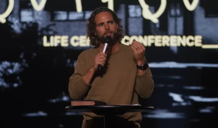 Jeremy Riddle speaks at Life Center Conference in February 2024.