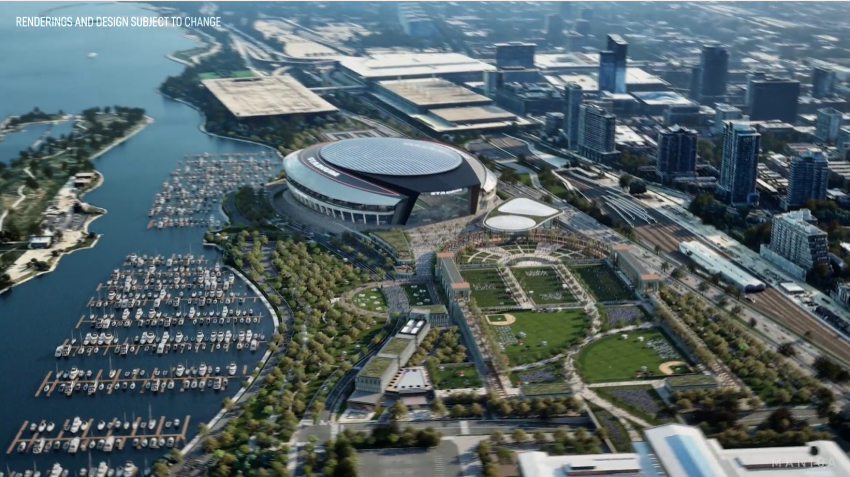 A rendering of the new $4.7 billion Chicago Bears stadium.