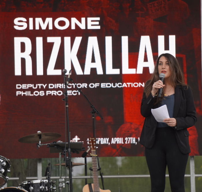 Simone Rizkallah speaks at the fourth annual March for Martyrs in Washington, D.C., on April 27, 2024.