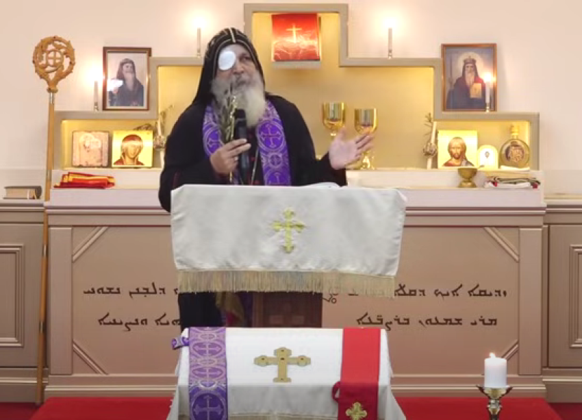 Bishop Mar Mari Emmanuel of Christ The Good Shepherd Church in Wakeley, Australia, preaches a sermon on April 29, 2024.